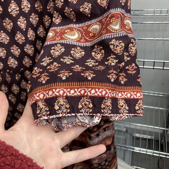 Old Navy Women’s Brown Floral Boho Peasant Midi Dress Size L Hippie‎ Festival - Picture 7 of 9